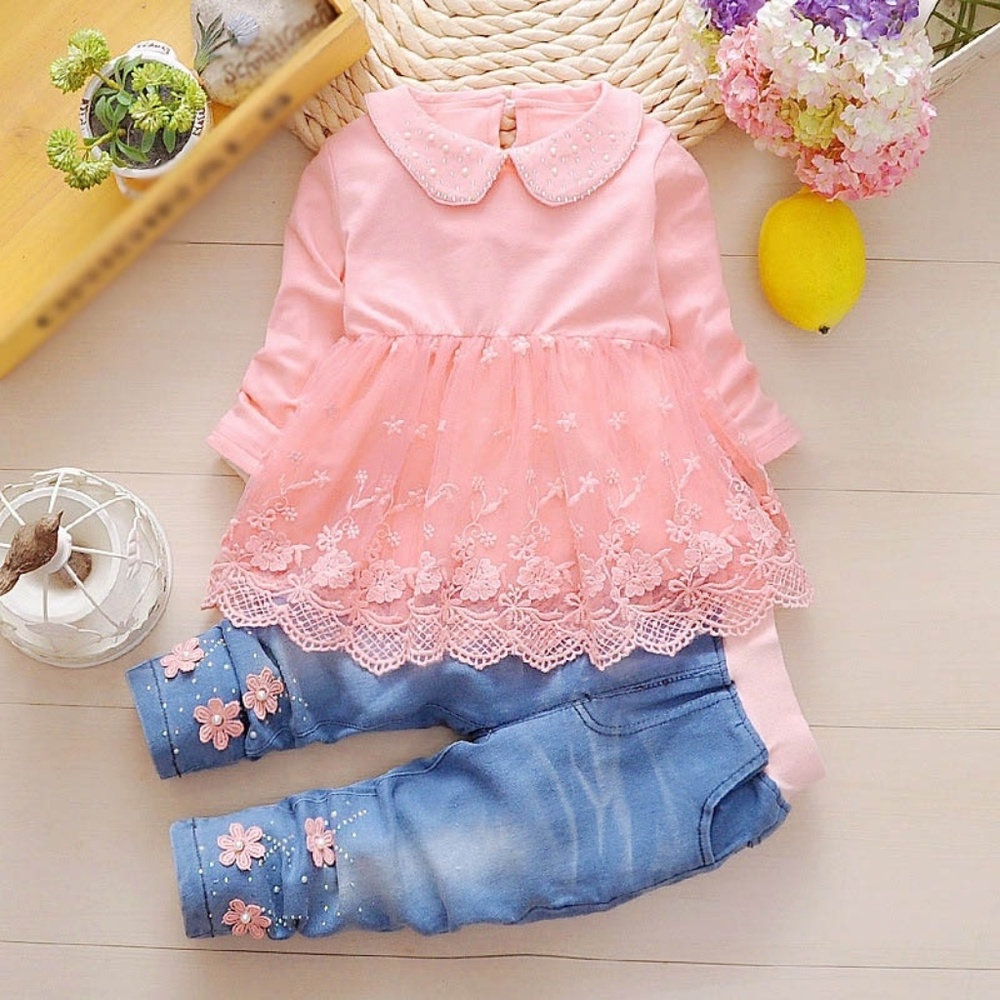 Spring Autumn Infant Baby Girls Denim Clothing Set - Picture 4 of 4